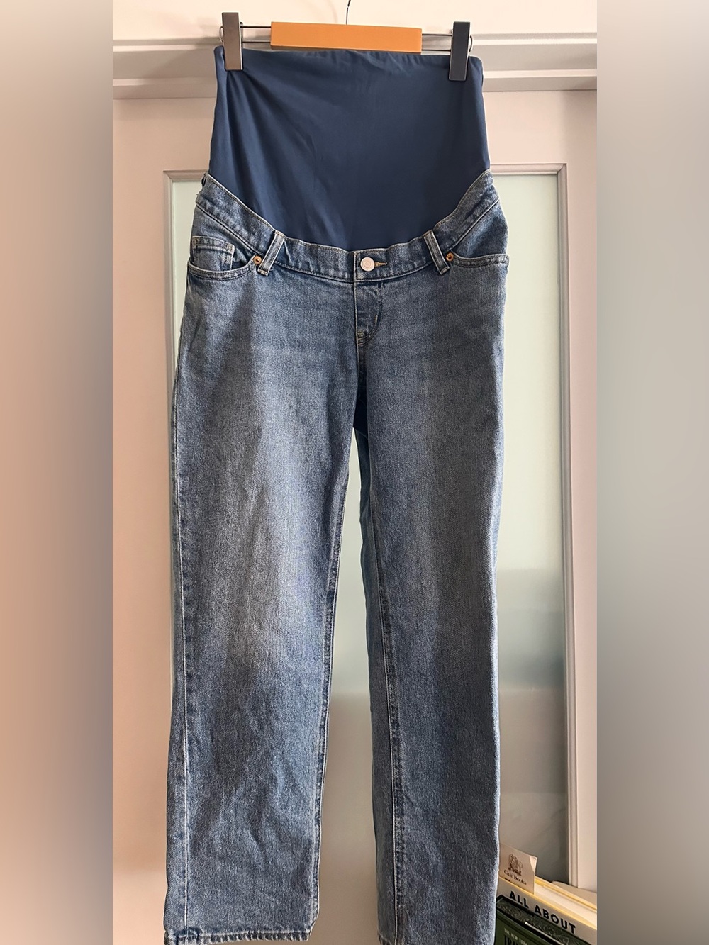 H&M Straight-Leg Maternity Jeans in Medium Blue Denim